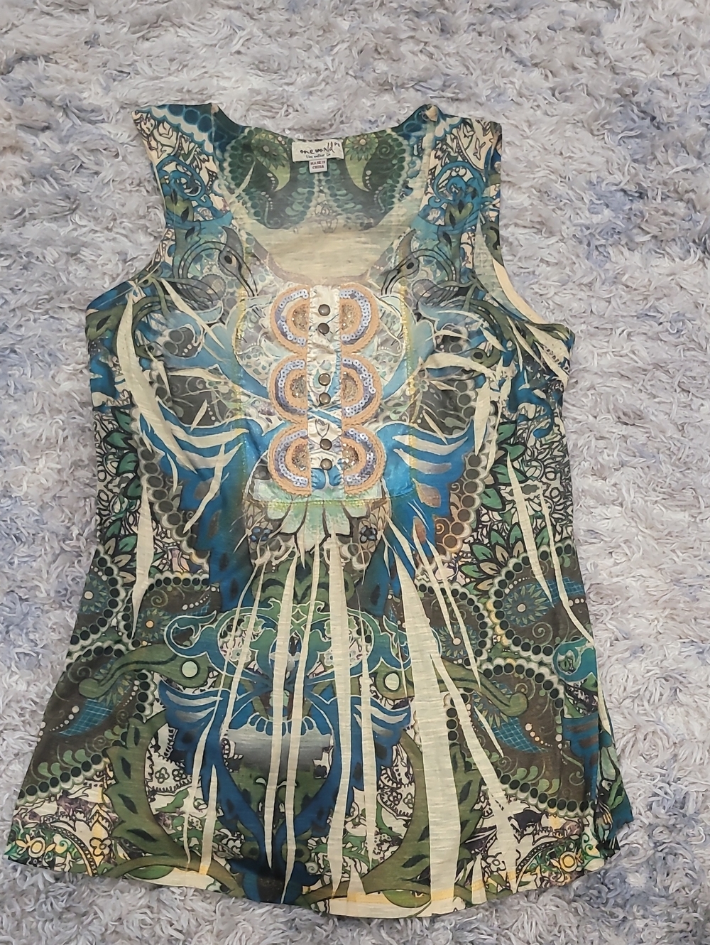 ONE WORLD Sleeveless Camisole in Teal, Green, Blue